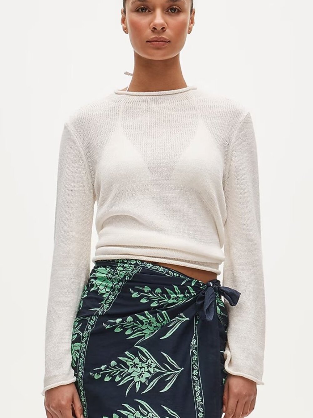 J. Crew Summer Rollneck Sweater in Linen Blend Ivory